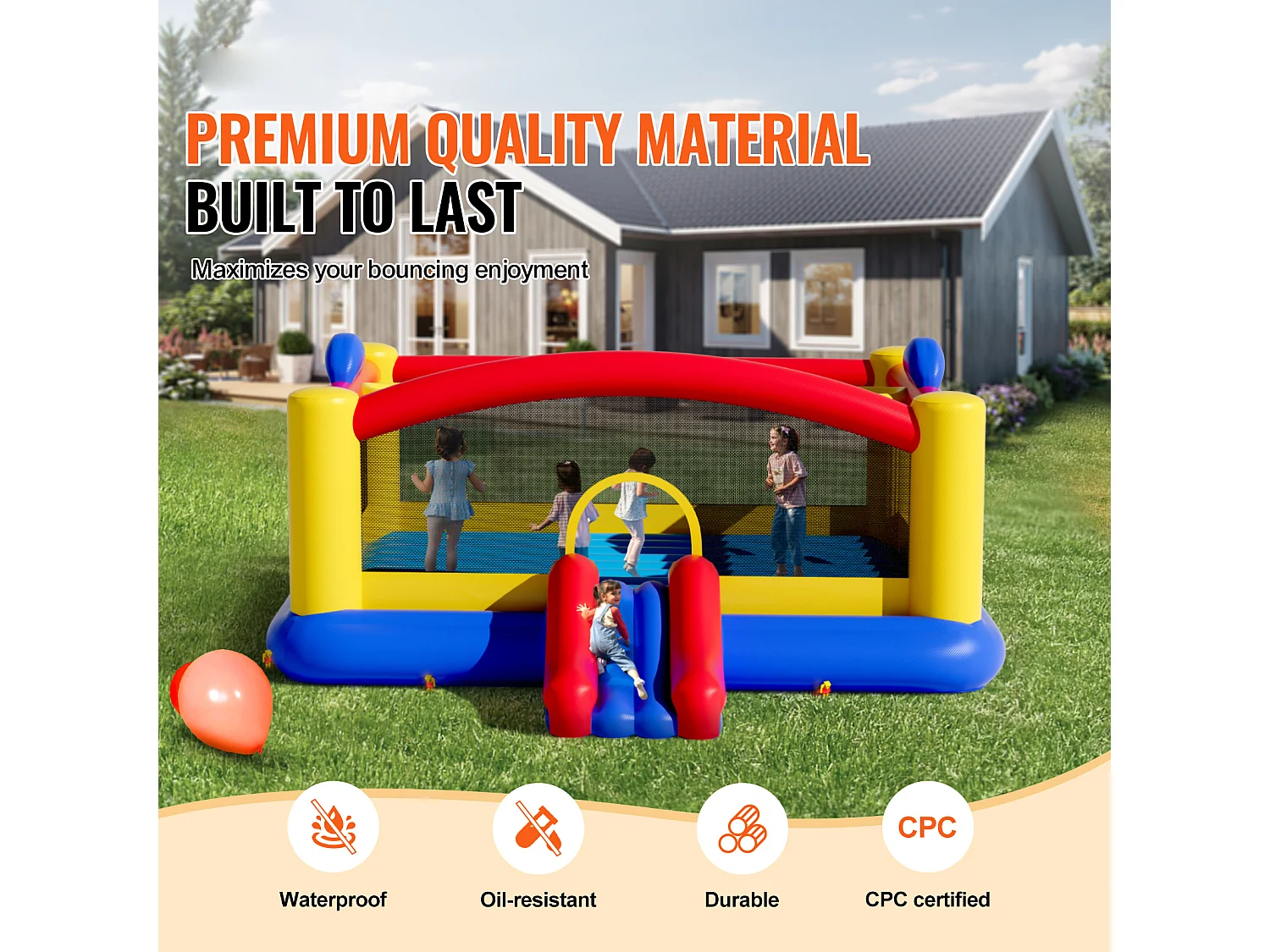 Château Gonflable, SucceBuy Maison Gonflable, 450 x 439 x 203 cm, Maison de Jeu Extérieure pour Enfants de 3 à 10 Ans