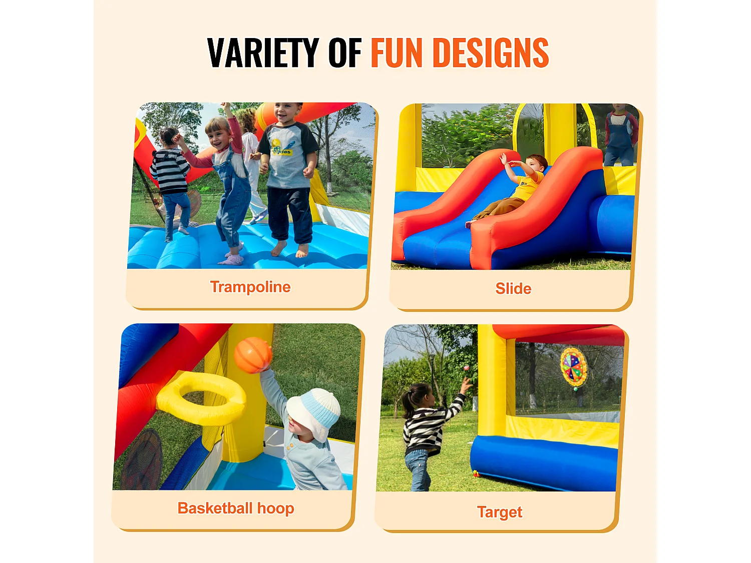 Château Gonflable, SucceBuy Maison Gonflable, 450 x 439 x 203 cm, Maison de Jeu Extérieure pour Enfants de 3 à 10 Ans