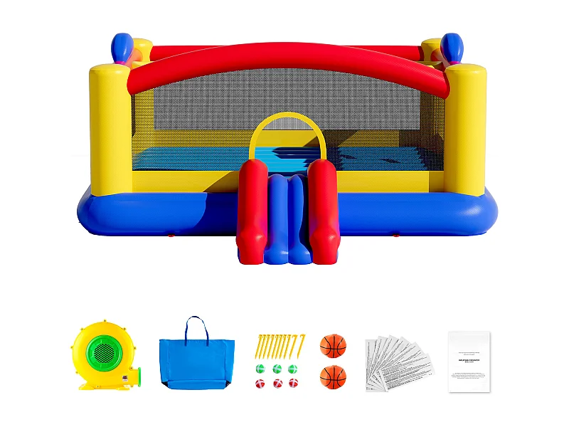 Springkussen, SucceBuy Opblaasbaar Huis, 450 x 439 x 203 cm, Buiten Speelhuis voor Kinderen van 3 tot 10 Jaar