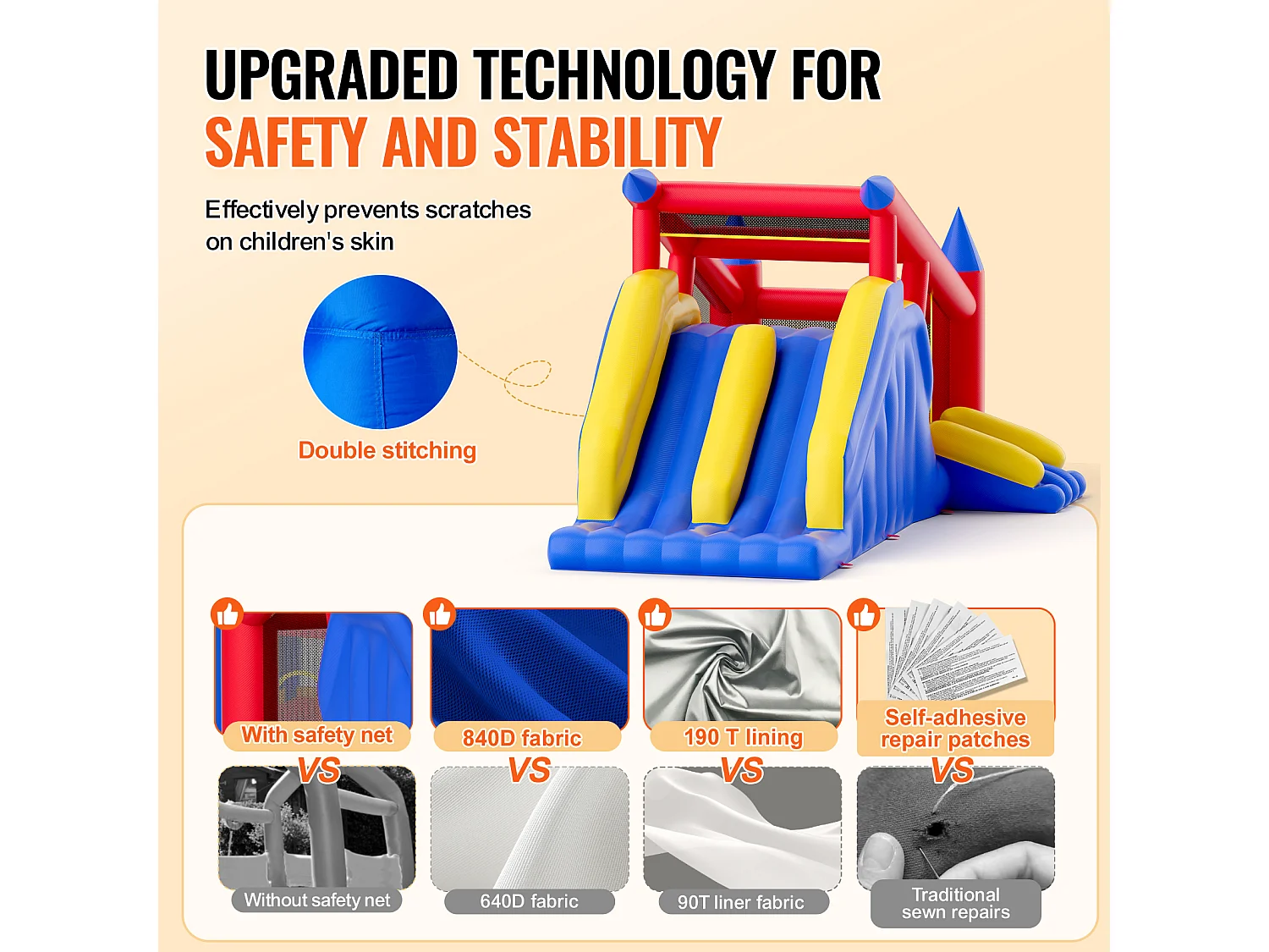 Château Gonflable, SucceBuy Maison Gonflable - 465x259x234 cm, Divertissement en Plein Air, avec Souffleur, Toboggans Doubles pour Enfants de 3 à 8 Ans