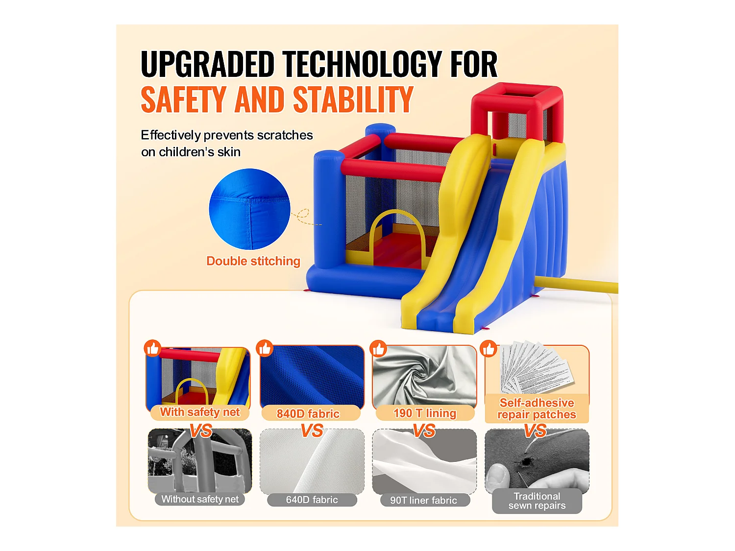 Château Gonflable, SucceBuy Maison Gonflable, 340 x 259 x 231 cm, Trampoline avec Toboggan et Souffleur, Château Gonflable Familial pour Enfants de 3 à 8 Ans