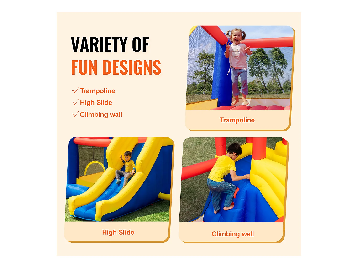 Château Gonflable, SucceBuy Maison Gonflable, 340 x 259 x 231 cm, Trampoline avec Toboggan et Souffleur, Château Gonflable Familial pour Enfants de 3 à 8 Ans