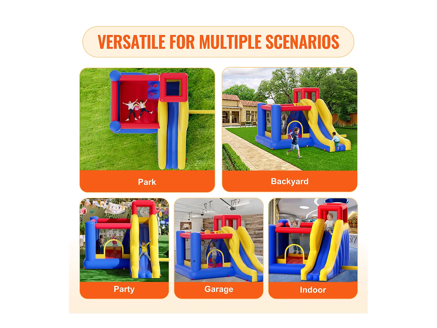 Château Gonflable, SucceBuy Maison Gonflable, 340 x 259 x 231 cm, Trampoline avec Toboggan et Souffleur, Château Gonflable Familial pour Enfants de 3 à 8 Ans