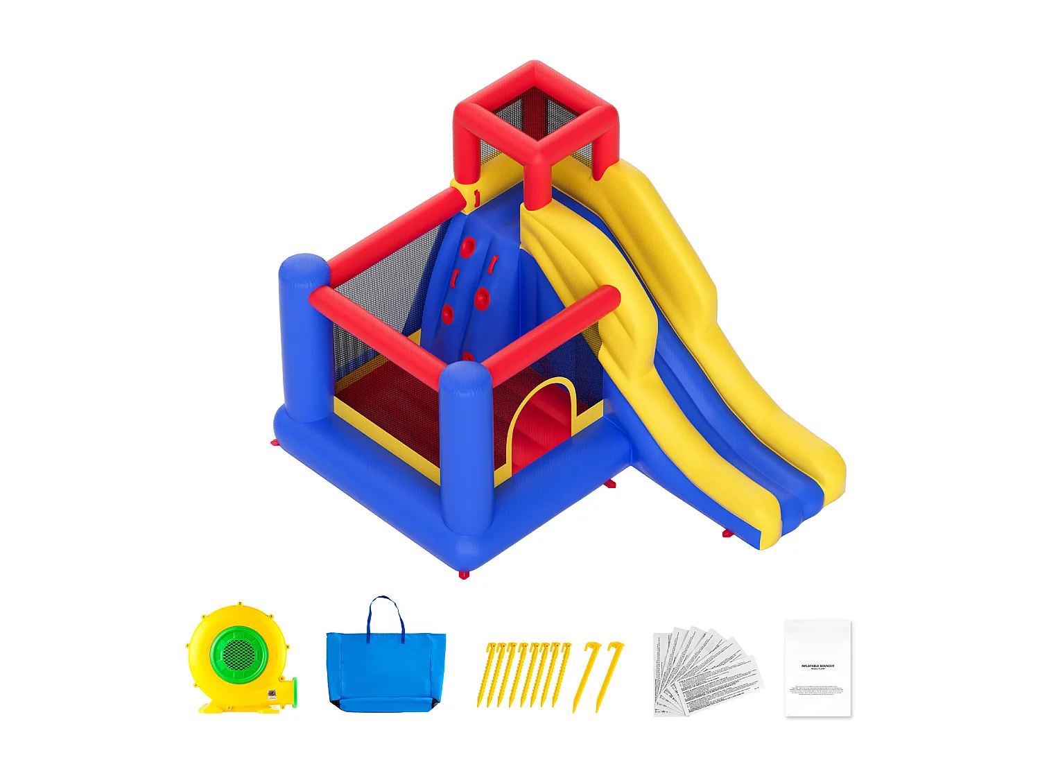 Zamek Nadmuchiwany, SucceBuy Dom Nadmuchiwany, 340 x 259 x 231 cm,Trampolina ze Zjeżdżalnią i Dmuchawą,Rodzinny Zamek Nadmuchiwany dla Dzieci w Wieku od 3 do 8 Lat