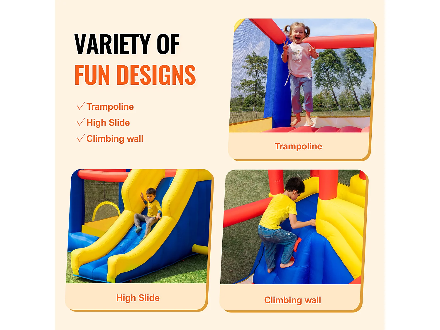 Zamek Nadmuchiwany, SucceBuy Dom Nadmuchiwany, 340 x 259 x 231 cm,Trampolina ze Zjeżdżalnią i Dmuchawą,Rodzinny Zamek Nadmuchiwany dla Dzieci w Wieku od 3 do 8 Lat