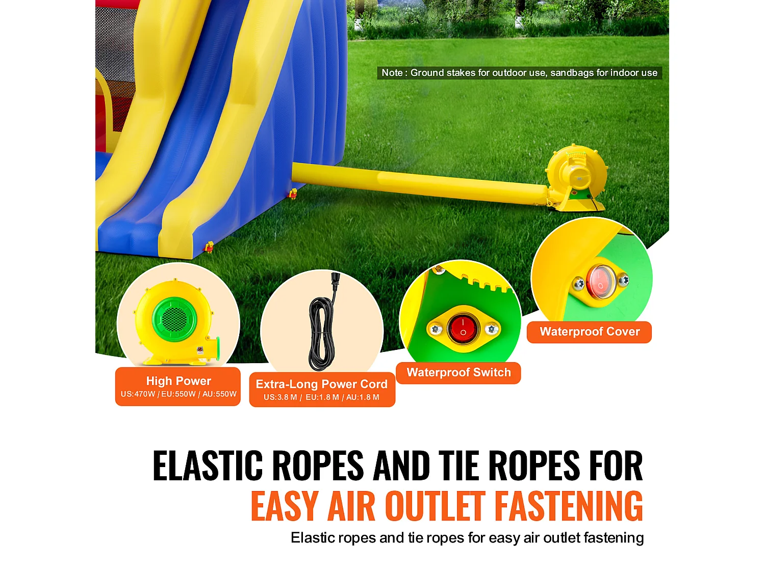 Zamek Nadmuchiwany, SucceBuy Dom Nadmuchiwany, 340 x 259 x 231 cm,Trampolina ze Zjeżdżalnią i Dmuchawą,Rodzinny Zamek Nadmuchiwany dla Dzieci w Wieku od 3 do 8 Lat