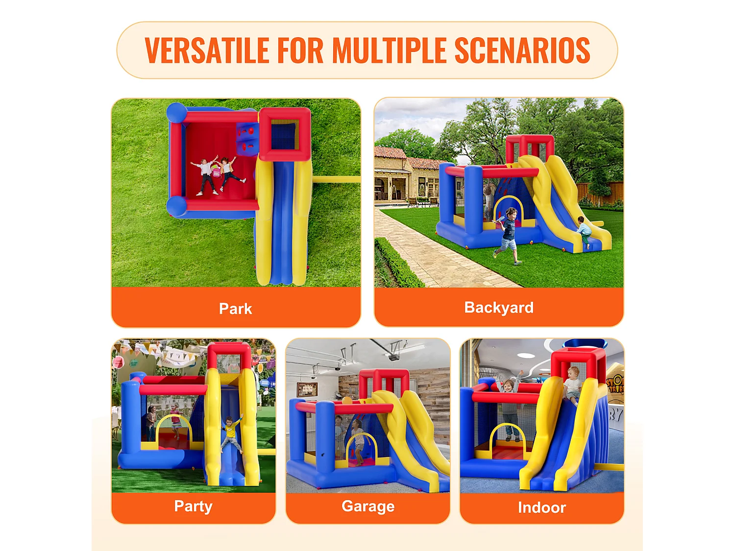 Zamek Nadmuchiwany, SucceBuy Dom Nadmuchiwany, 340 x 259 x 231 cm,Trampolina ze Zjeżdżalnią i Dmuchawą,Rodzinny Zamek Nadmuchiwany dla Dzieci w Wieku od 3 do 8 Lat
