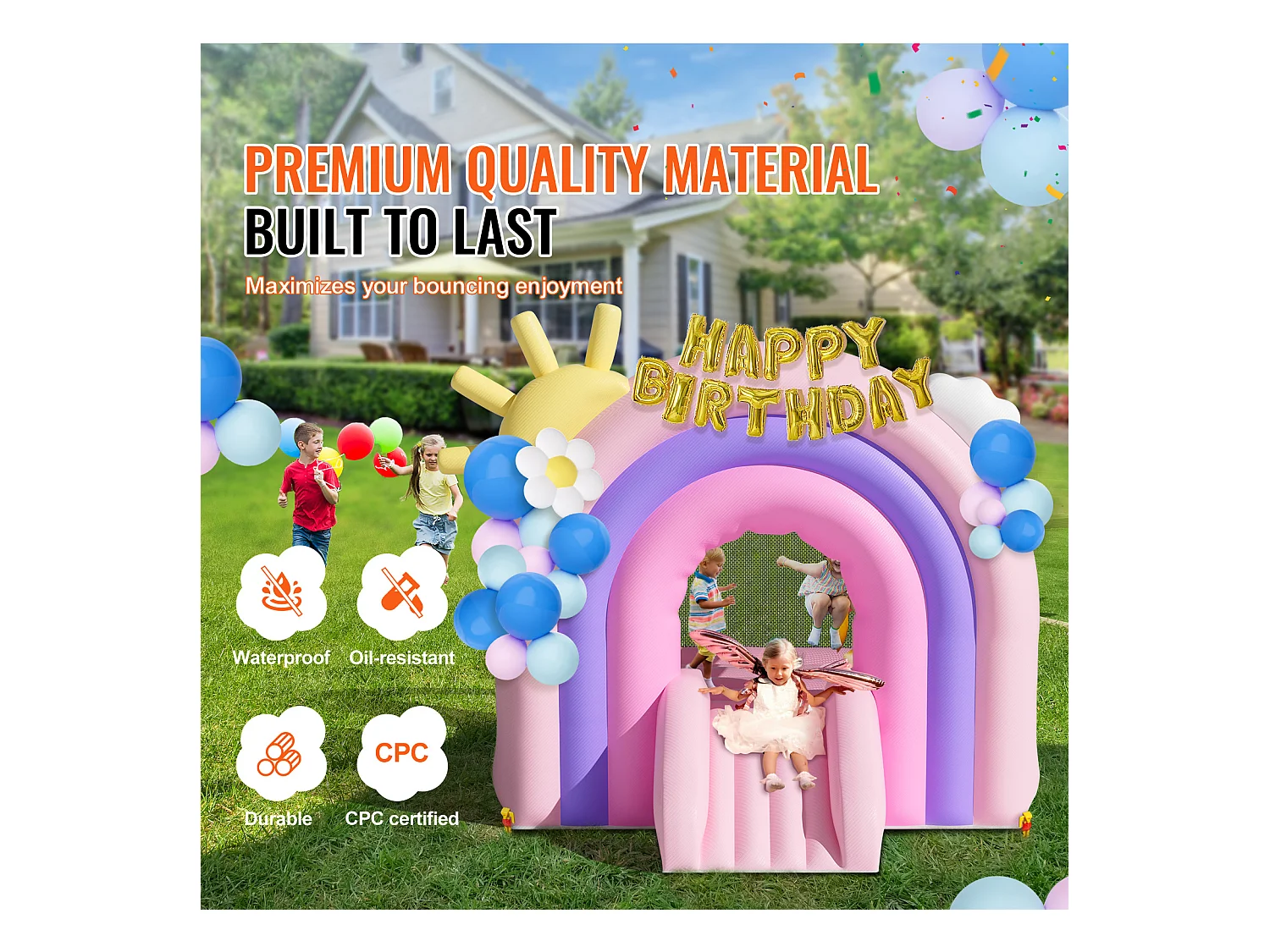 Château Gonflable, SucceBuy, Maison Gonflable pour Enfants de 3 à 8 Ans, Idéal pour les Fêtes d'Anniversaire et les Événements Festifs en Intérieur ou Extérieur