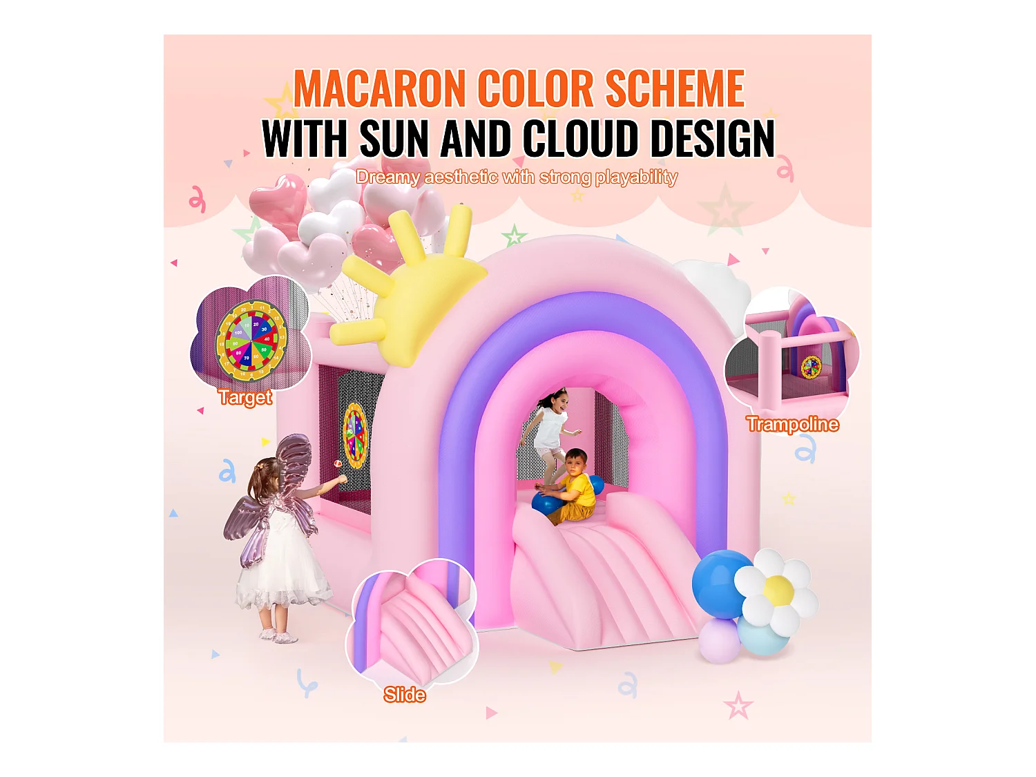 Château Gonflable, SucceBuy, Maison Gonflable pour Enfants de 3 à 8 Ans, Idéal pour les Fêtes d'Anniversaire et les Événements Festifs en Intérieur ou Extérieur