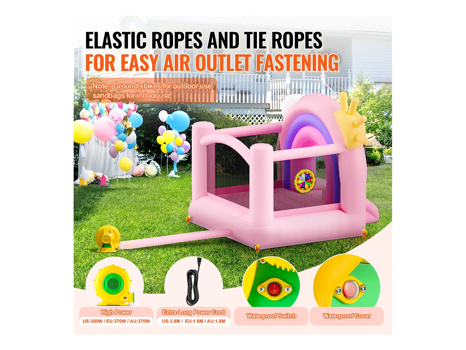 Château Gonflable, SucceBuy, Maison Gonflable pour Enfants de 3 à 8 Ans, Idéal pour les Fêtes d'Anniversaire et les Événements Festifs en Intérieur ou Extérieur