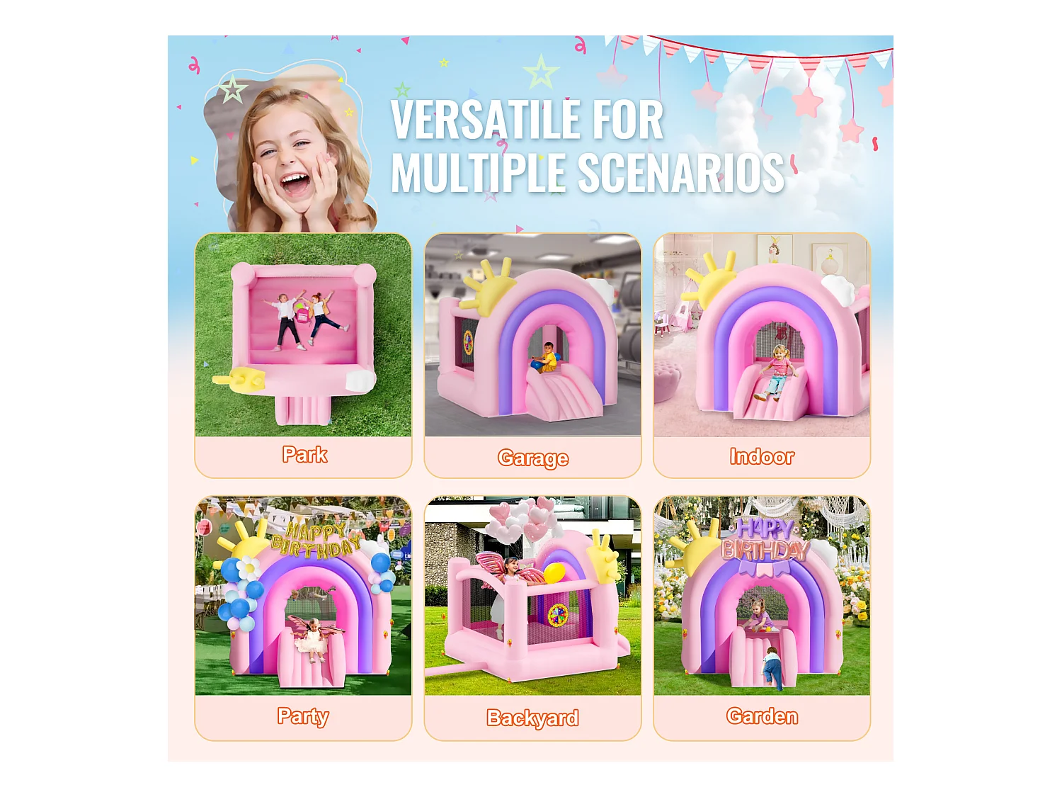 Château Gonflable, SucceBuy, Maison Gonflable pour Enfants de 3 à 8 Ans, Idéal pour les Fêtes d'Anniversaire et les Événements Festifs en Intérieur ou Extérieur