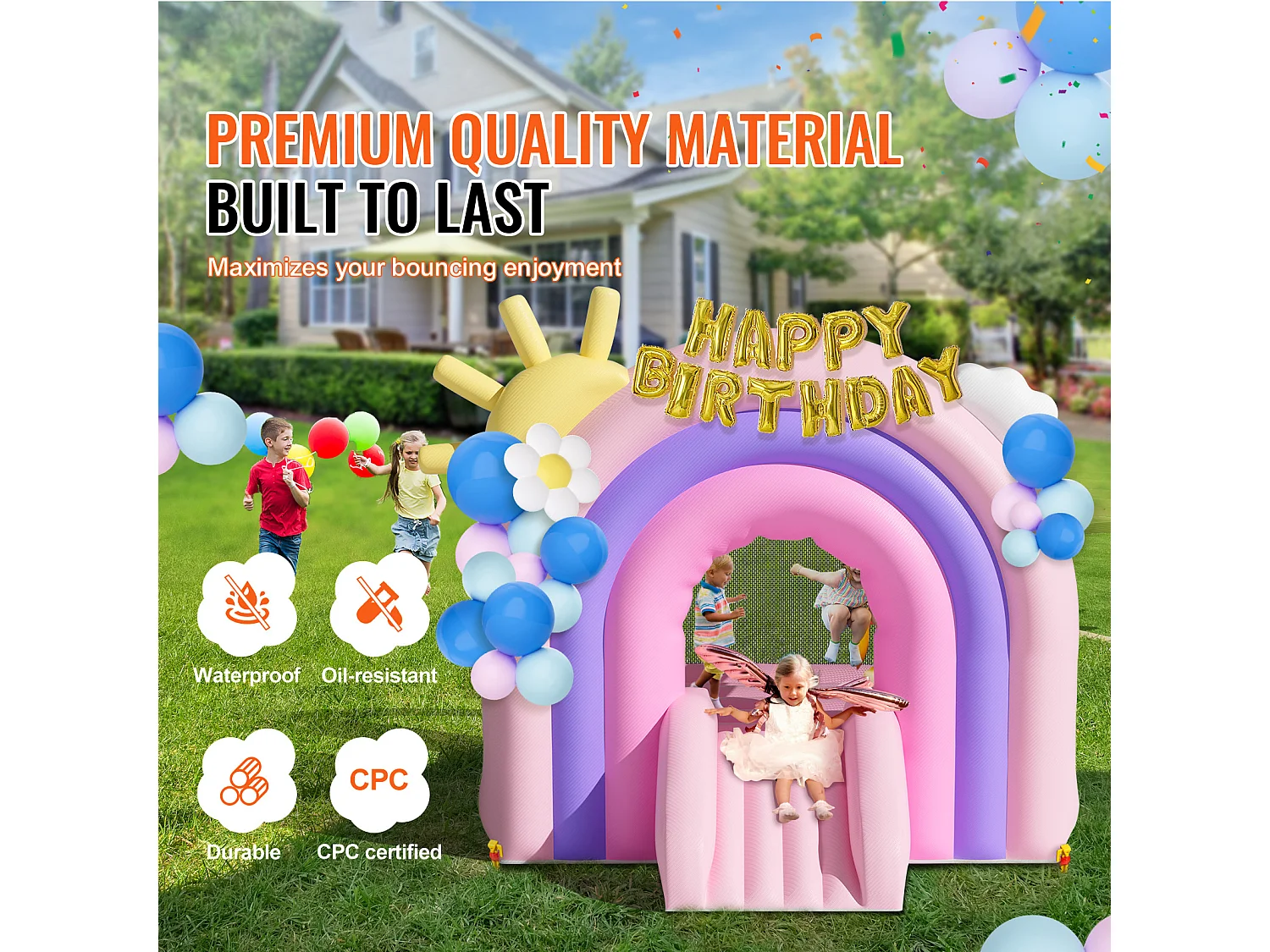 Château Gonflable, SucceBuy, Maison Gonflable pour Enfants de 3 à 8 Ans, Idéal pour les Fêtes d'Anniversaire et les Événements Festifs en Intérieur ou Extérieur