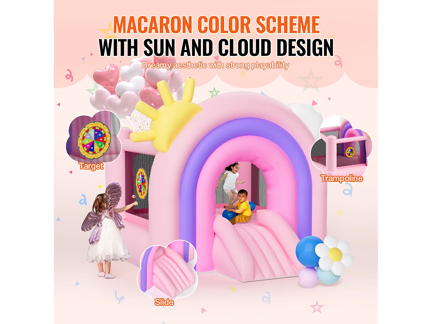 Château Gonflable, SucceBuy, Maison Gonflable pour Enfants de 3 à 8 Ans, Idéal pour les Fêtes d'Anniversaire et les Événements Festifs en Intérieur ou Extérieur