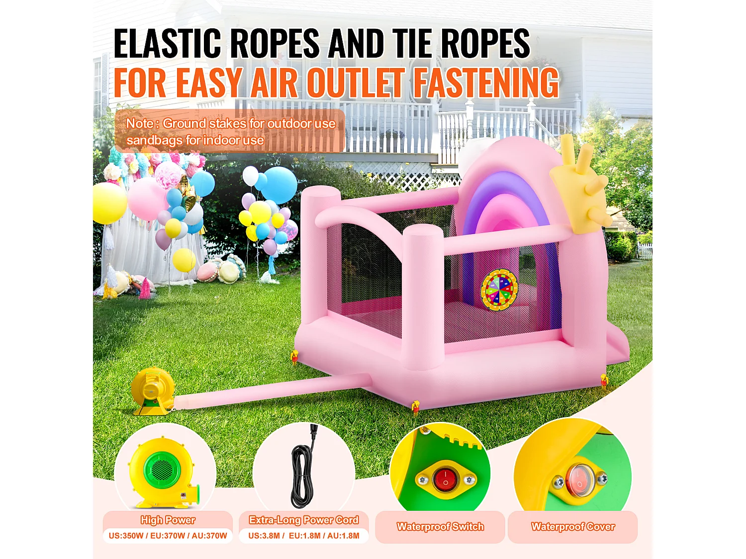 Château Gonflable, SucceBuy, Maison Gonflable pour Enfants de 3 à 8 Ans, Idéal pour les Fêtes d'Anniversaire et les Événements Festifs en Intérieur ou Extérieur