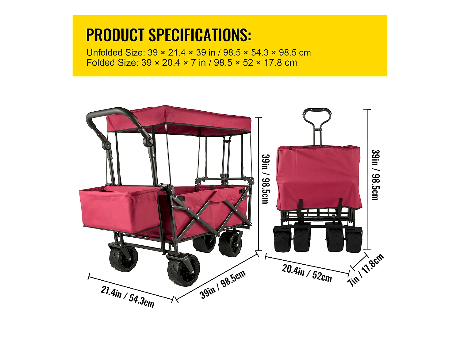 Chariot de Jardin Pliable SucceBuy, Chariot de Jardin Pliable avec Pare-Soleil, Utilitaire de Plage