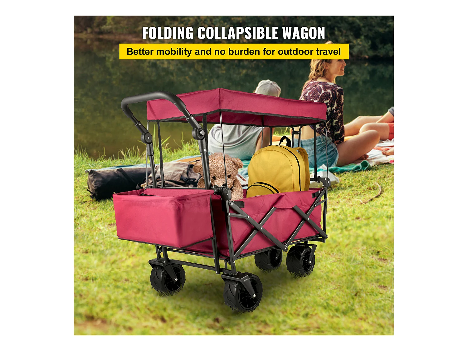 Chariot de Jardin Pliable SucceBuy, Chariot de Jardin Pliable avec Pare-Soleil, Utilitaire de Plage