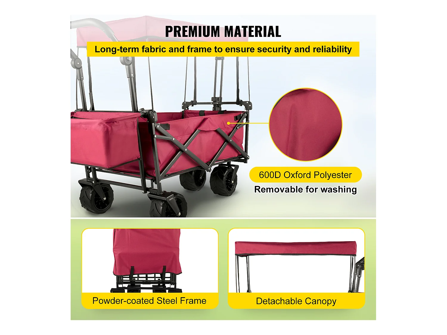 Chariot de Jardin Pliable SucceBuy, Chariot de Jardin Pliable avec Pare-Soleil, Utilitaire de Plage