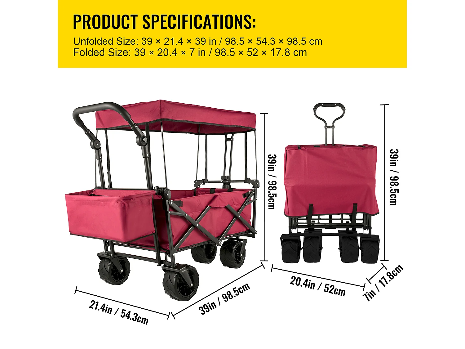 Chariot de Jardin Pliable SucceBuy, Chariot de Jardin Pliable avec Pare-Soleil, Utilitaire de Plage