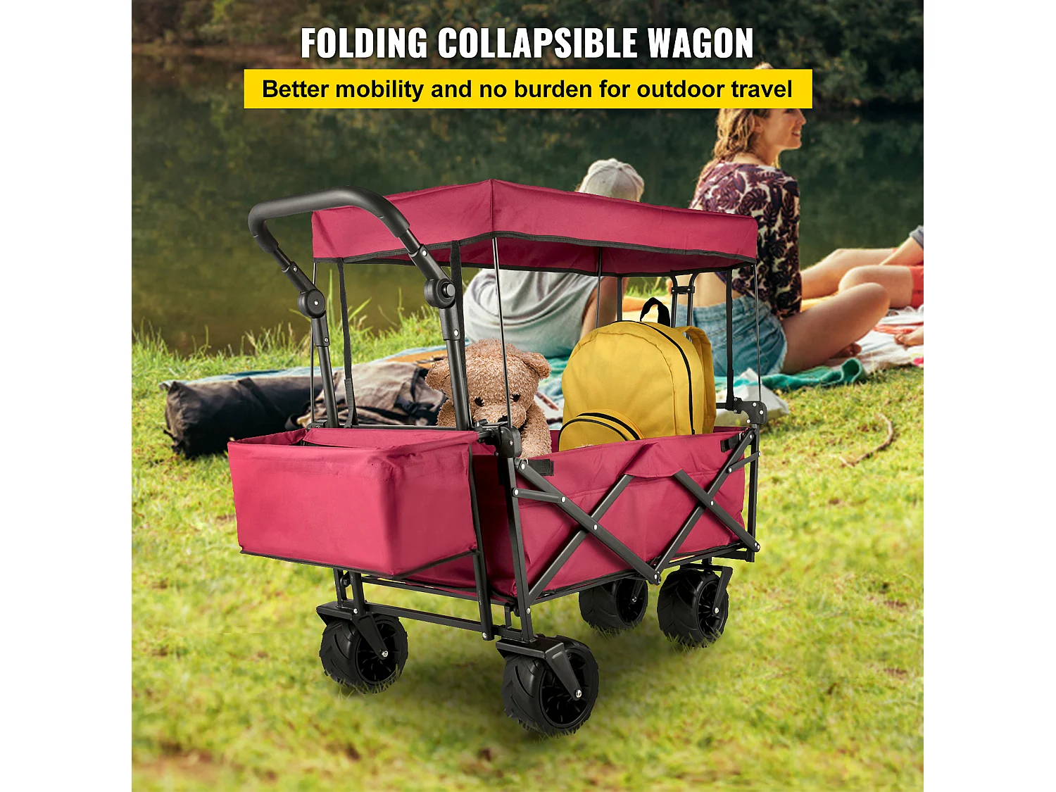 Chariot de Jardin Pliable SucceBuy, Chariot de Jardin Pliable avec Pare-Soleil, Utilitaire de Plage