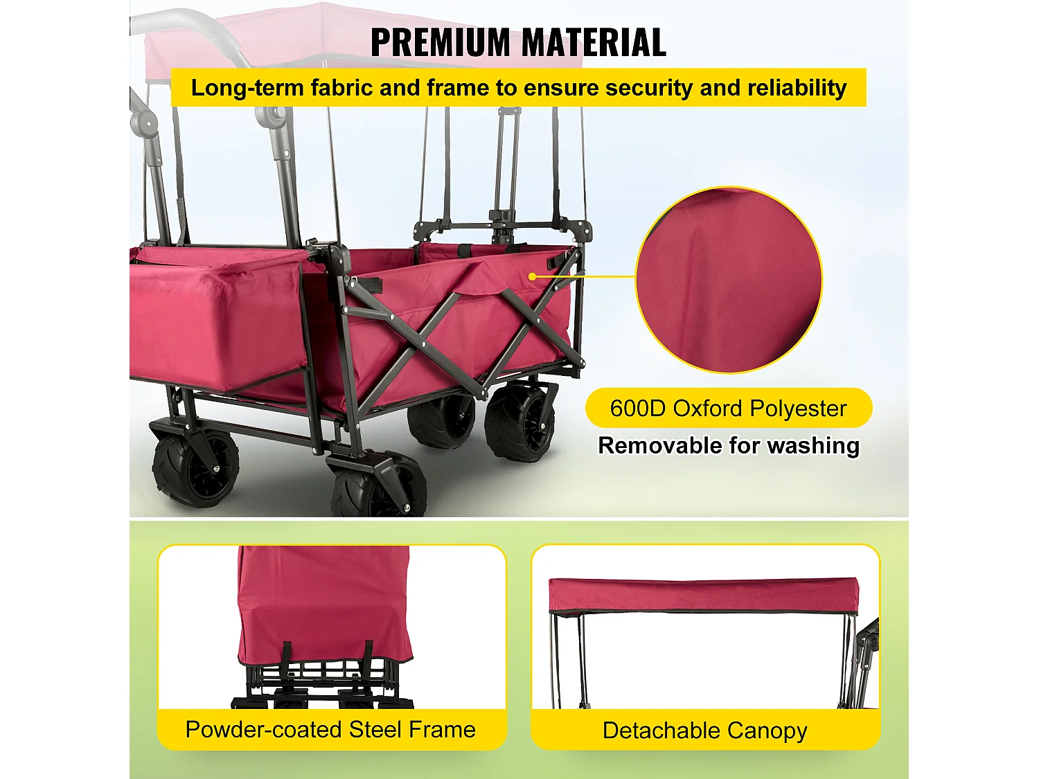 Chariot de Jardin Pliable SucceBuy, Chariot de Jardin Pliable avec Pare-Soleil, Utilitaire de Plage