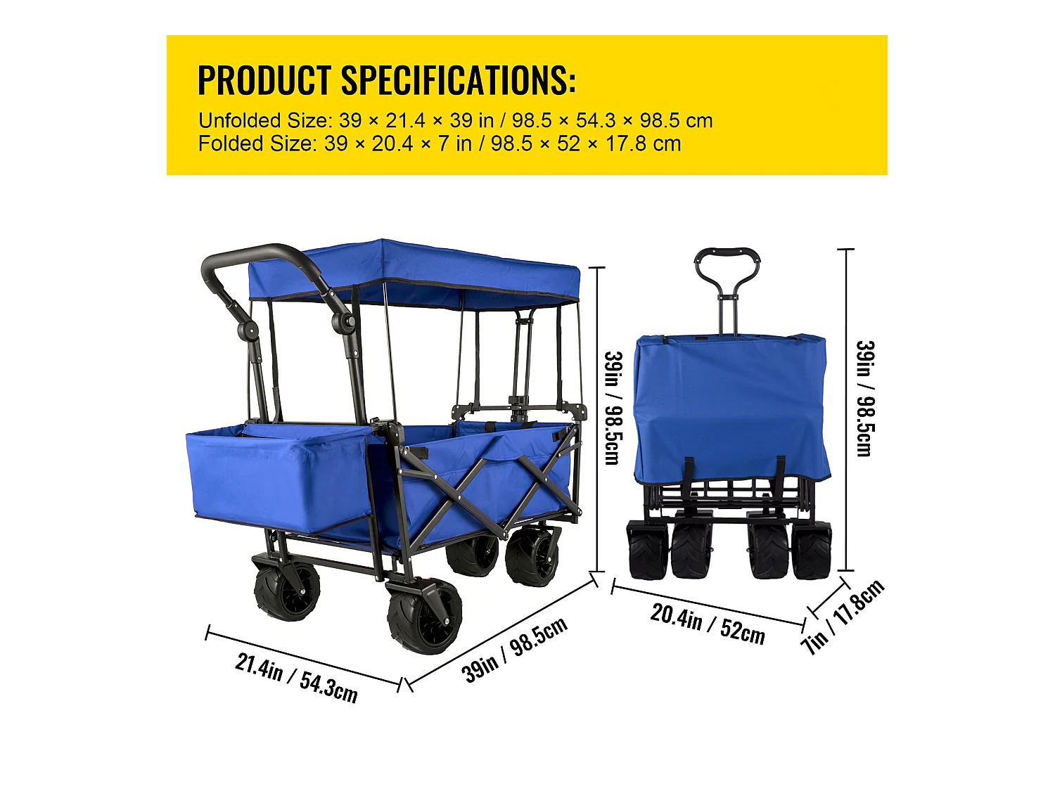 Chariot de Jardin Pliable SucceBuy, Chariot de Jardin Pliable avec Pare-Soleil, Utilitaire de Plage