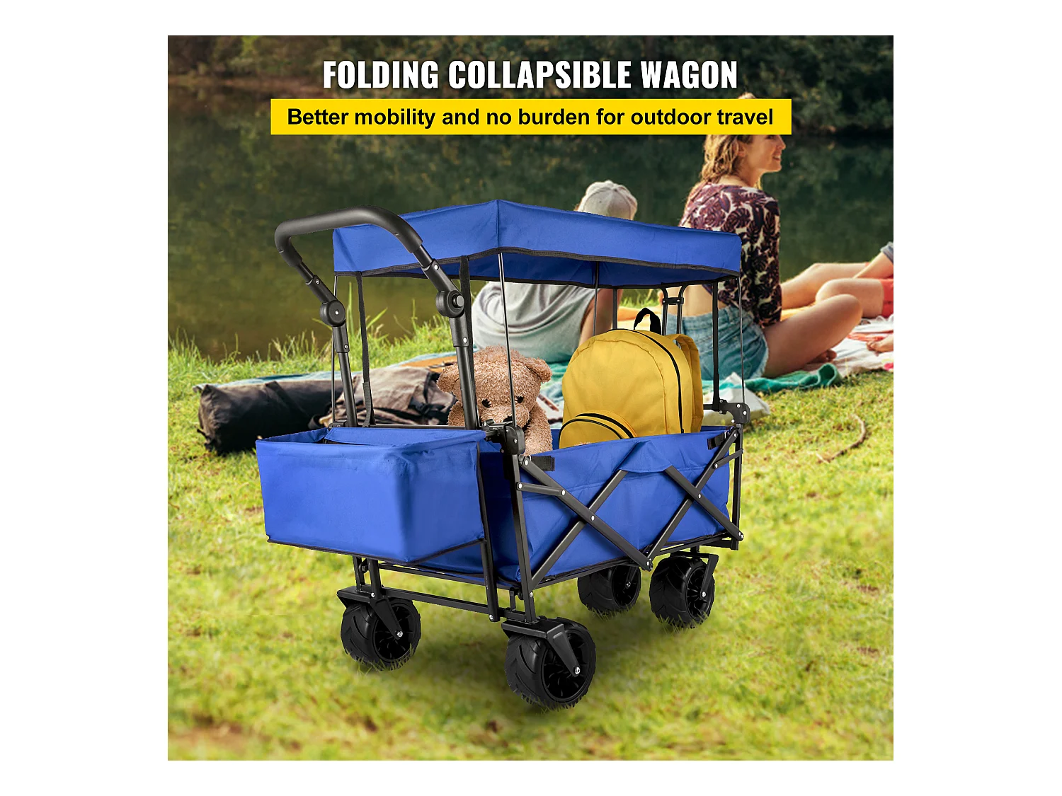 Chariot de Jardin Pliable SucceBuy, Chariot de Jardin Pliable avec Pare-Soleil, Utilitaire de Plage