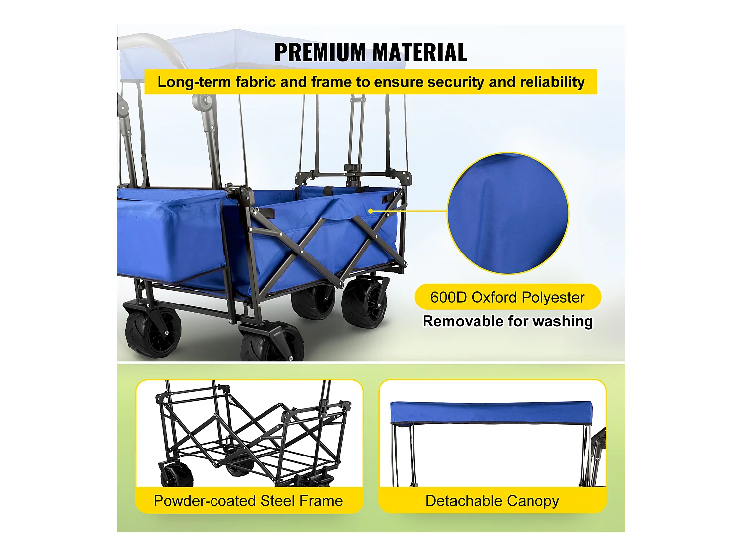 Chariot de Jardin Pliable SucceBuy, Chariot de Jardin Pliable avec Pare-Soleil, Utilitaire de Plage