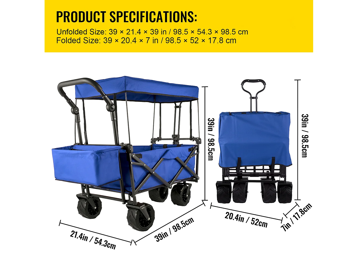Chariot de Jardin Pliable SucceBuy, Chariot de Jardin Pliable avec Pare-Soleil, Utilitaire de Plage