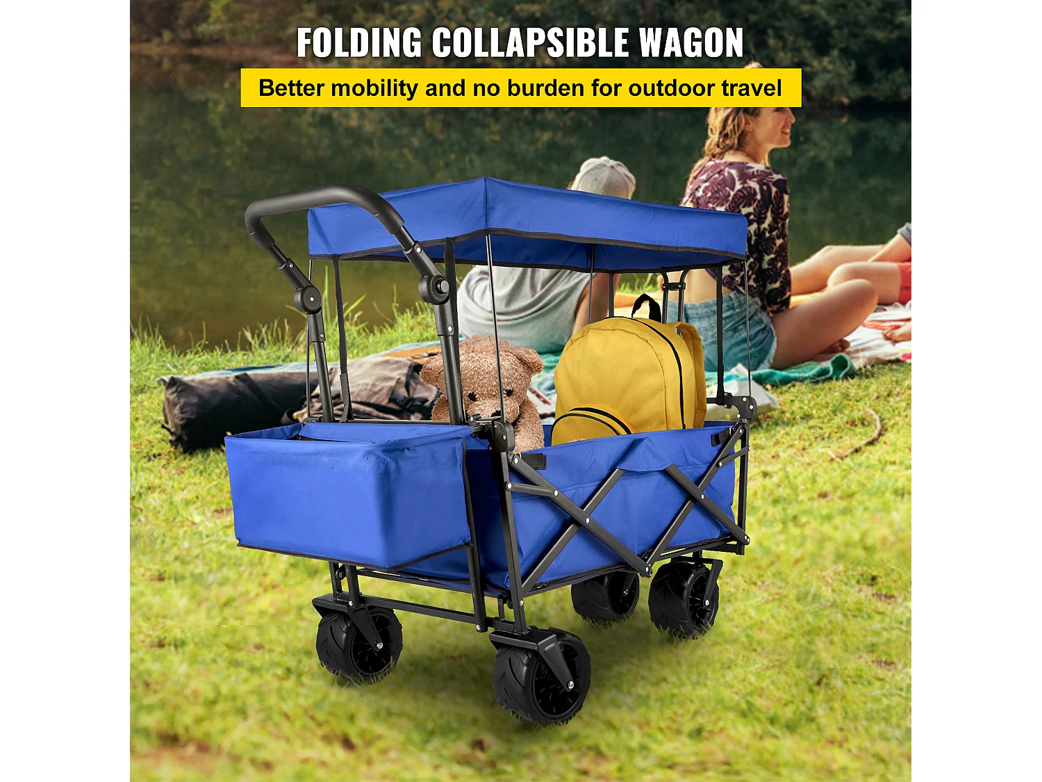 Chariot de Jardin Pliable SucceBuy, Chariot de Jardin Pliable avec Pare-Soleil, Utilitaire de Plage