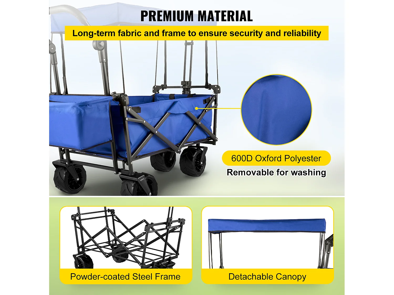 Chariot de Jardin Pliable SucceBuy, Chariot de Jardin Pliable avec Pare-Soleil, Utilitaire de Plage