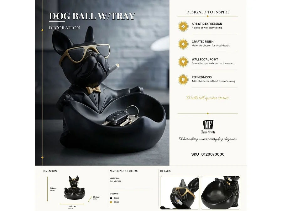 Vide-Poche Statuette Chien "Dog Ball" 20cm Noir
