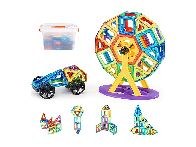 Magnetische Bouwblokken, SucceBuy Magnetische Tegels, 123 Stuks voor Kinderen, Bouwset met Extra's, STEM-speelgoed voor 5 Jaar en Ouder