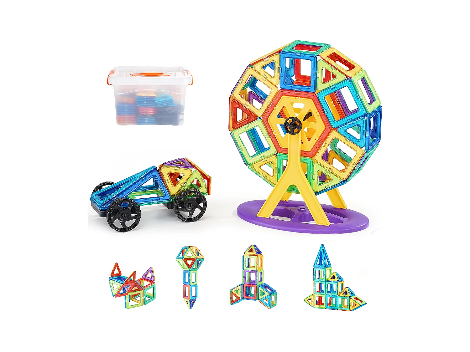 Bloc de Construction Magnétique, SucceBuy Tuiles Magnétiques, 123 Pièces pour Enfants, Ensemble de Construction avec Extras, Jouets STEM pour les 5 Ans et Plus