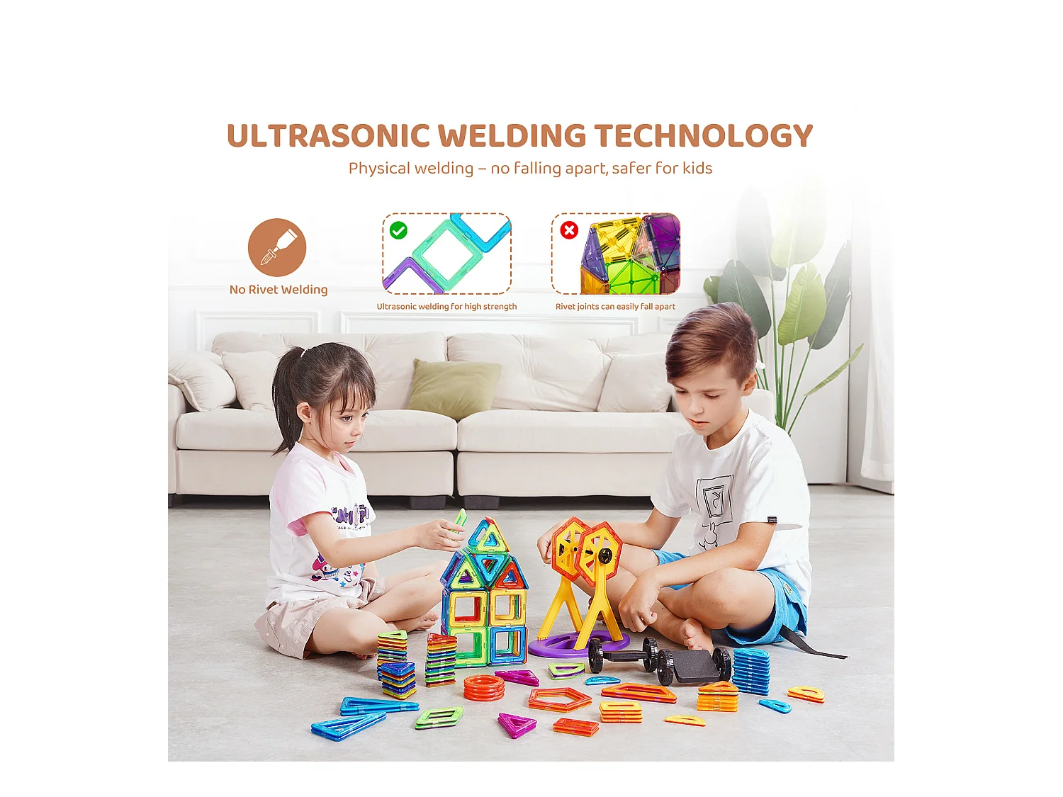 Bloc de Construction Magnétique, SucceBuy Tuiles Magnétiques, 123 Pièces pour Enfants, Ensemble de Construction avec Extras, Jouets STEM pour les 5 Ans et Plus