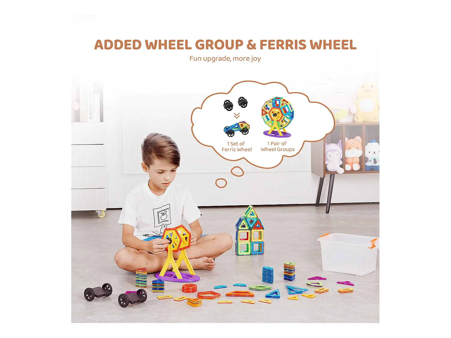 Bloc de Construction Magnétique, SucceBuy Tuiles Magnétiques, 123 Pièces pour Enfants, Ensemble de Construction avec Extras, Jouets STEM pour les 5 Ans et Plus