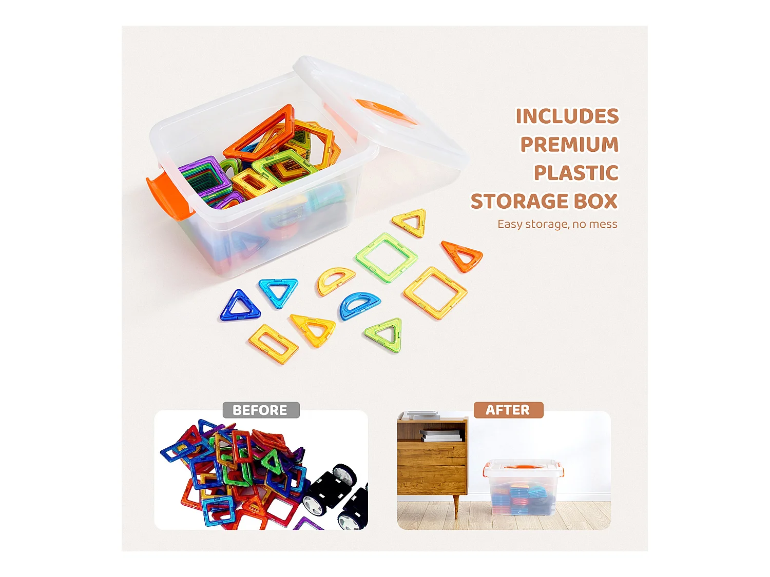 Bloc de Construction Magnétique, SucceBuy Tuiles Magnétiques, 123 Pièces pour Enfants, Ensemble de Construction avec Extras, Jouets STEM pour les 5 Ans et Plus