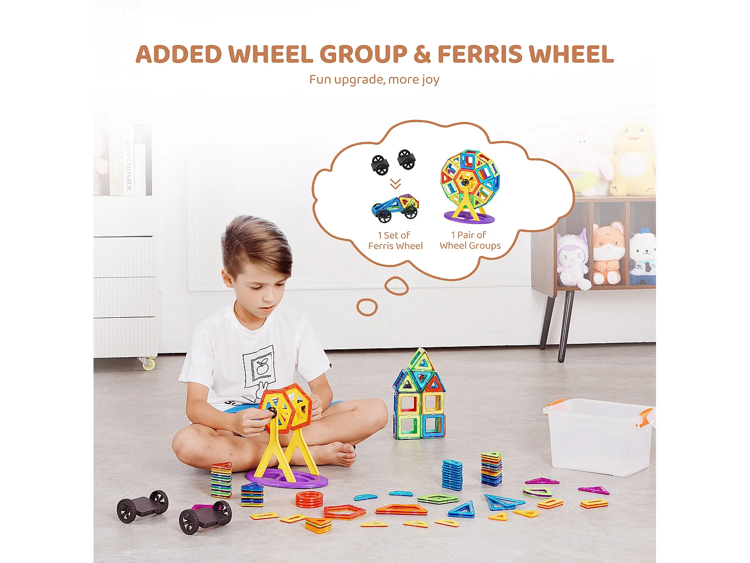 Blocchi da Costruzione Magnetici, SucceBuy Piastrelle Magnetiche, 123 Pezzi per Bambini, Set di Costruzione con Extra, Giocattoli STEM per 5 Anni e Oltre