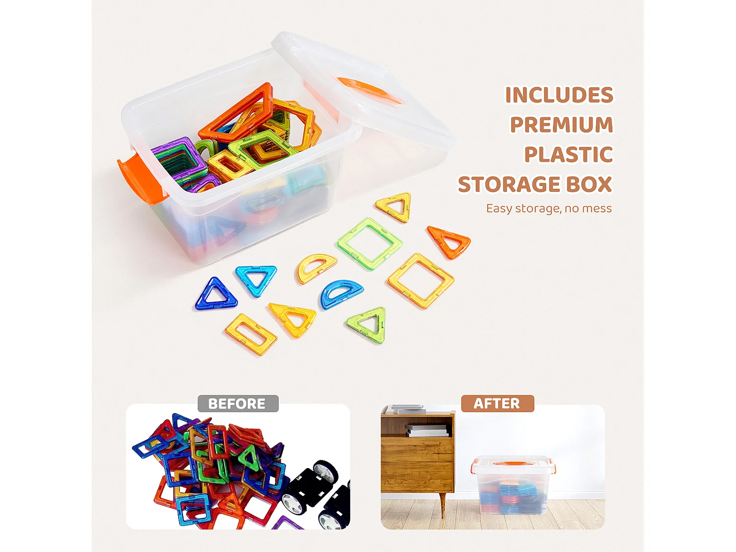 Blocchi da Costruzione Magnetici, SucceBuy Piastrelle Magnetiche, 123 Pezzi per Bambini, Set di Costruzione con Extra, Giocattoli STEM per 5 Anni e Oltre