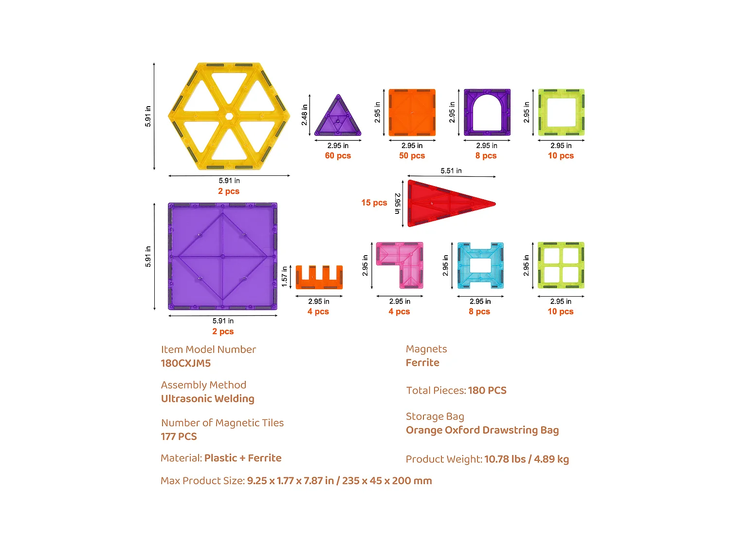 Bloc de Construction Magnétique, SucceBuy Lot de 180 Blocs de Construction Magnétiques pour Enfants en 3D