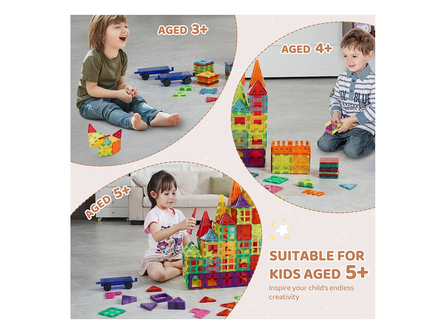 Bloc de Construction Magnétique, SucceBuy Lot de 180 Blocs de Construction Magnétiques pour Enfants en 3D