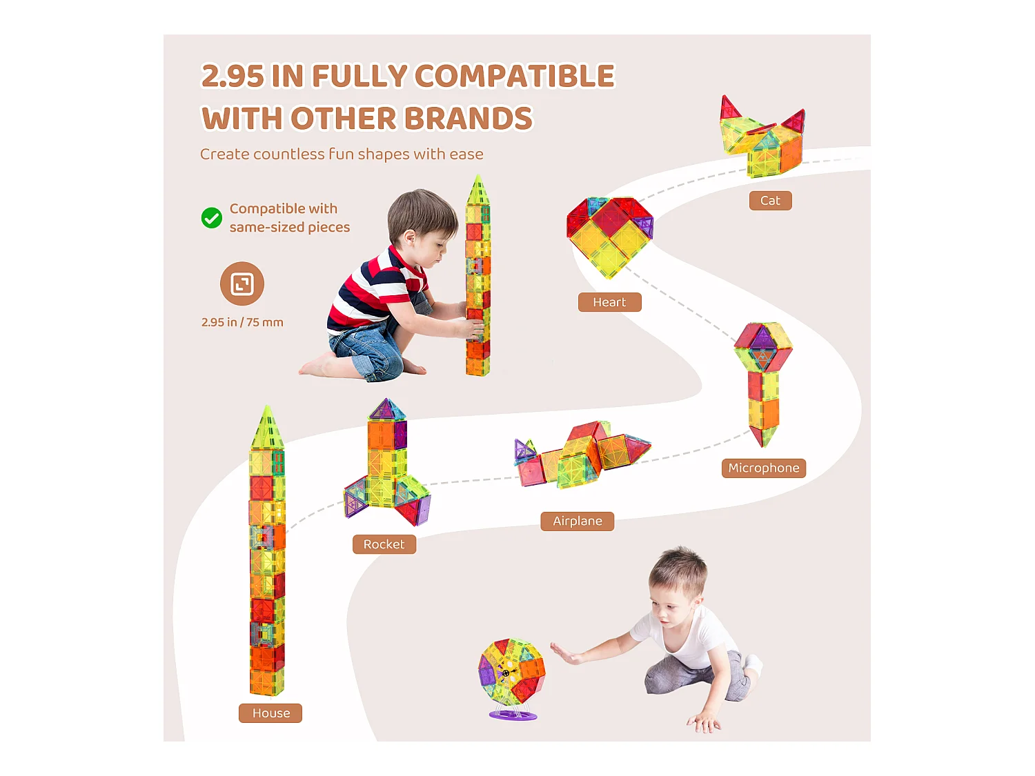 Bloc de Construction Magnétique, SucceBuy Lot de 180 Blocs de Construction Magnétiques pour Enfants en 3D