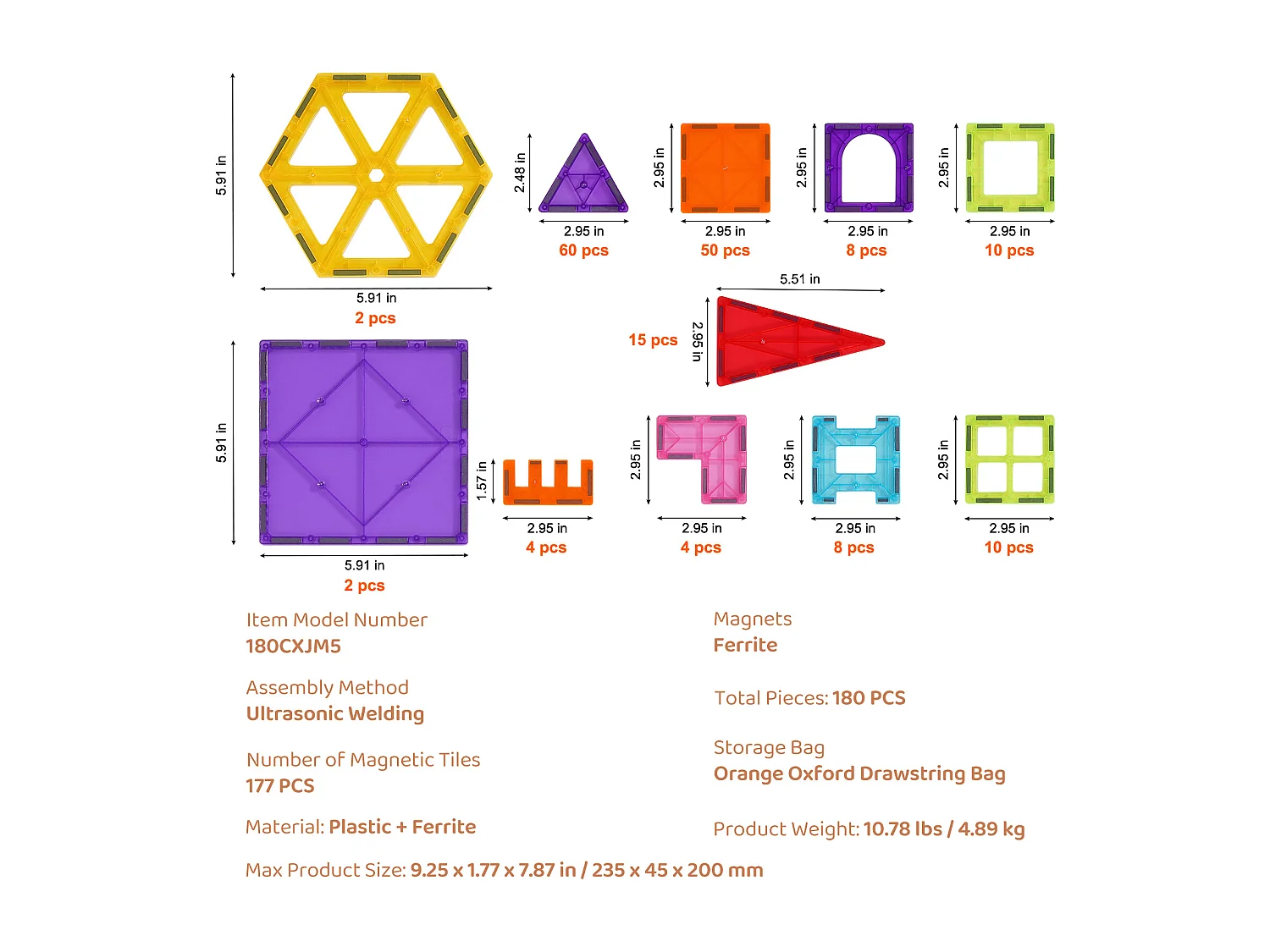 Bloc de Construction Magnétique, SucceBuy Lot de 180 Blocs de Construction Magnétiques pour Enfants en 3D