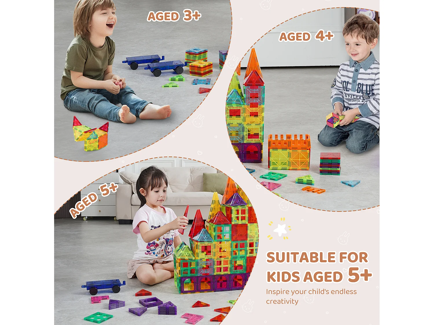 Bloc de Construction Magnétique, SucceBuy Lot de 180 Blocs de Construction Magnétiques pour Enfants en 3D