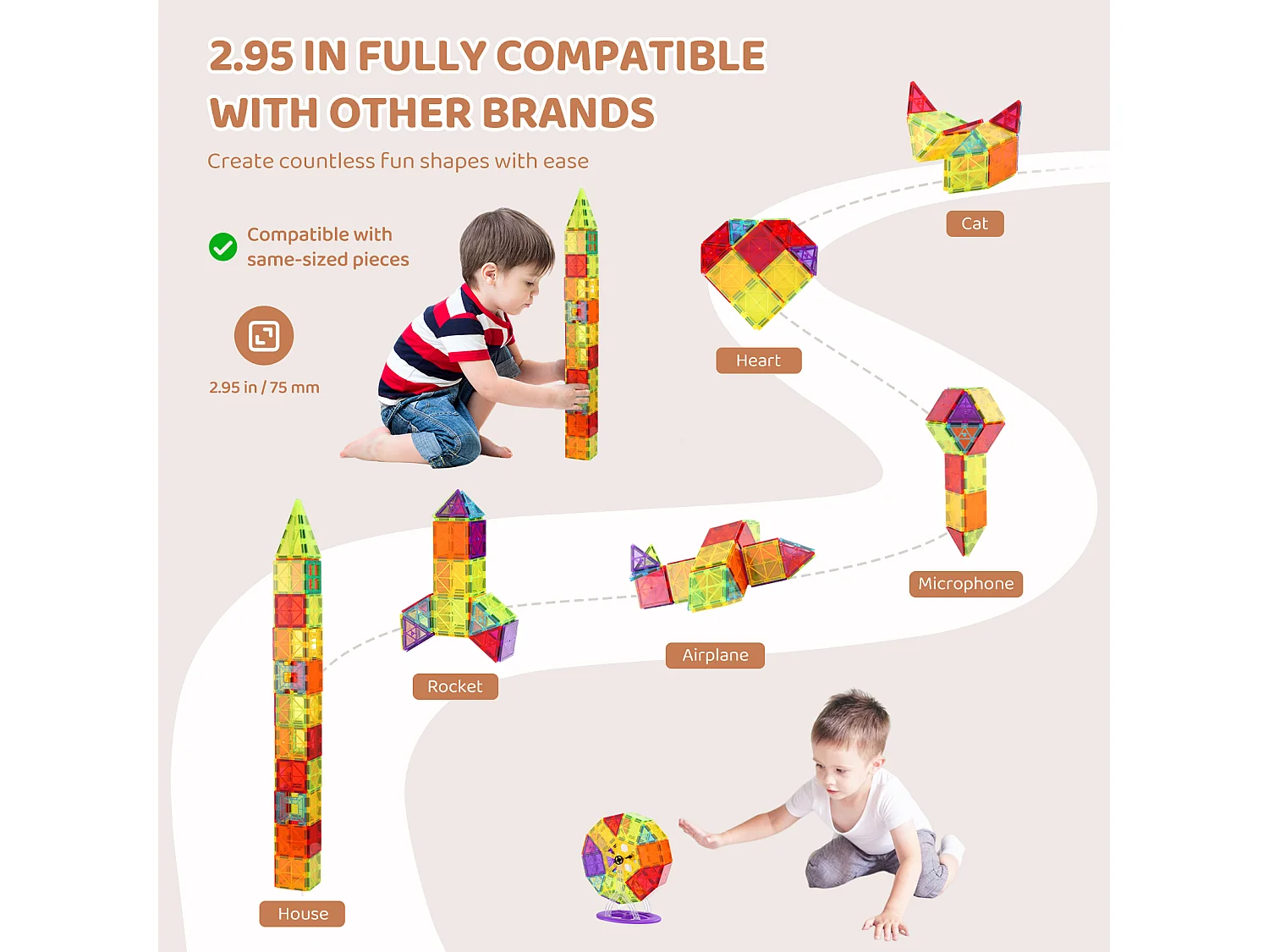 Bloc de Construction Magnétique, SucceBuy Lot de 180 Blocs de Construction Magnétiques pour Enfants en 3D
