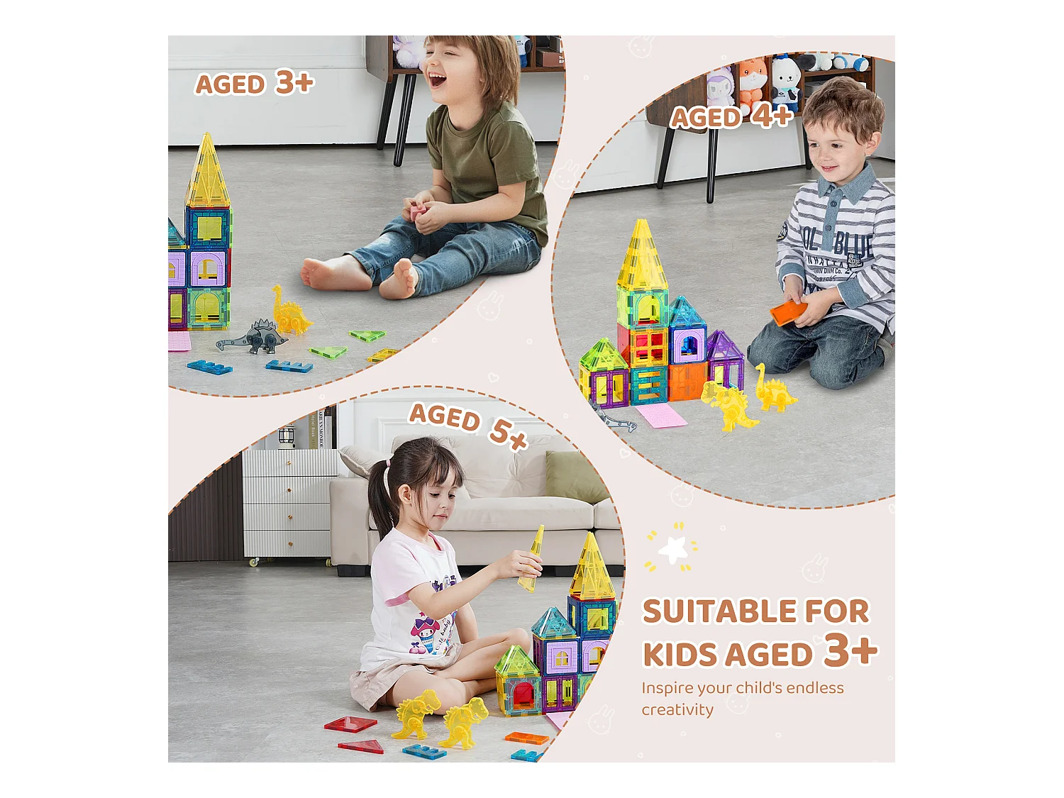 Bloc de Construction Magnétique, SucceBuy Lot de 56 Tuiles Magnétiques, Blocs de Construction 3D pour Enfants, Ensemble de Construction Magnétique