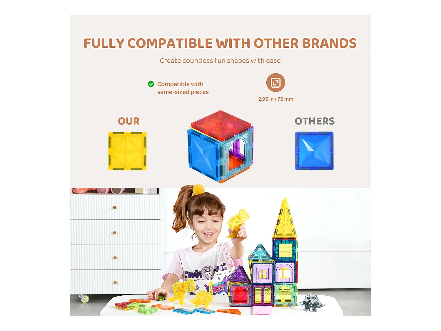 Bloc de Construction Magnétique, SucceBuy Lot de 56 Tuiles Magnétiques, Blocs de Construction 3D pour Enfants, Ensemble de Construction Magnétique