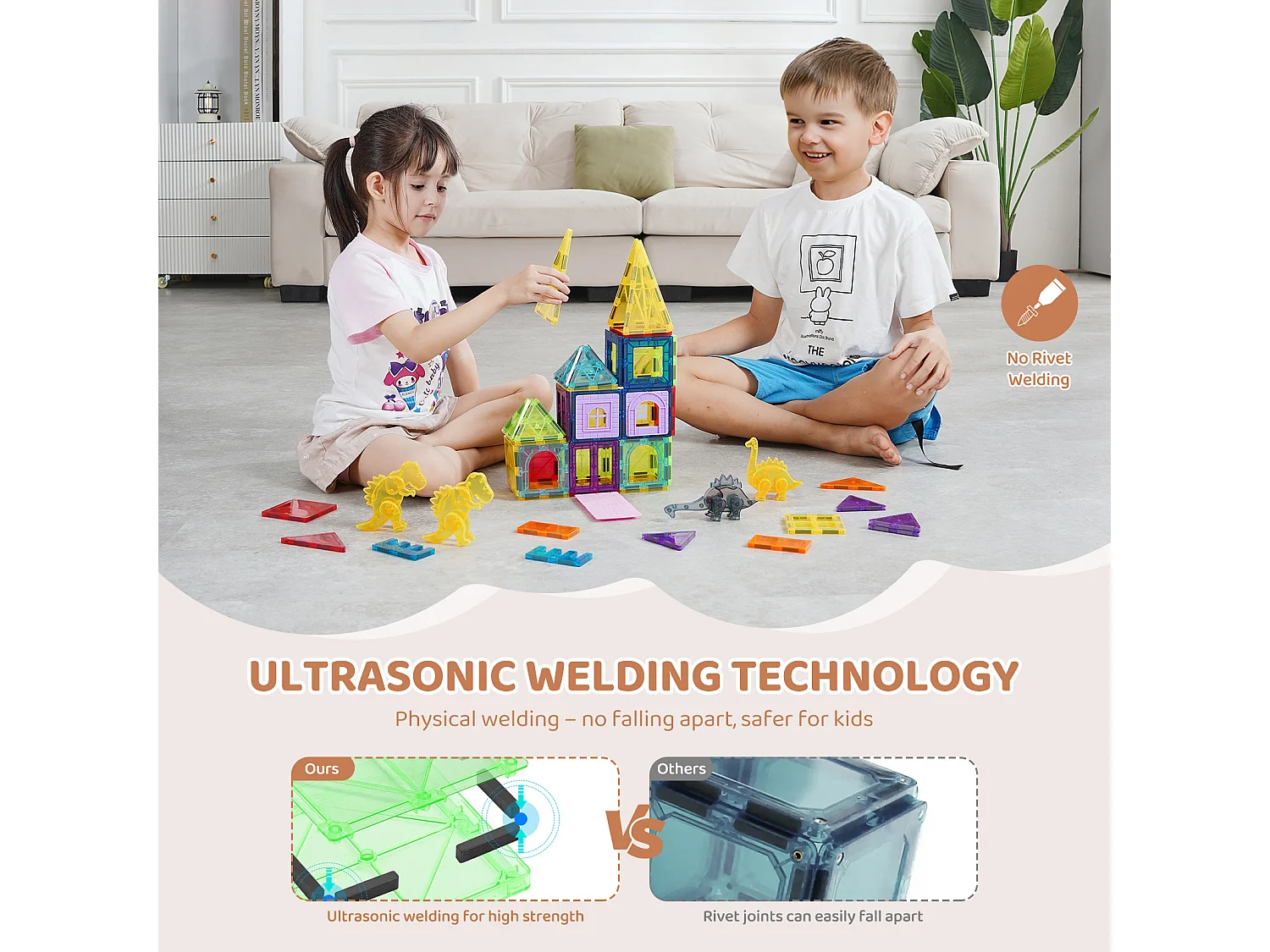 Bloc de Construction Magnétique, SucceBuy Lot de 56 Tuiles Magnétiques, Blocs de Construction 3D pour Enfants, Ensemble de Construction Magnétique