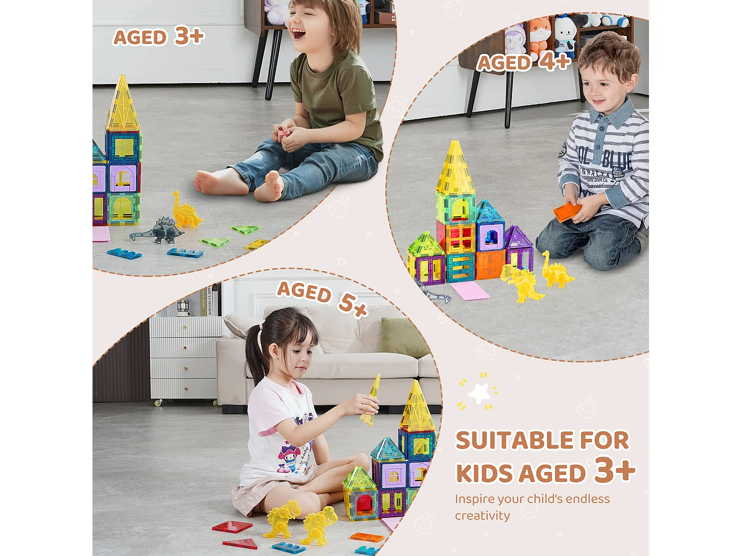 Bloc de Construction Magnétique, SucceBuy Lot de 56 Tuiles Magnétiques, Blocs de Construction 3D pour Enfants, Ensemble de Construction Magnétique