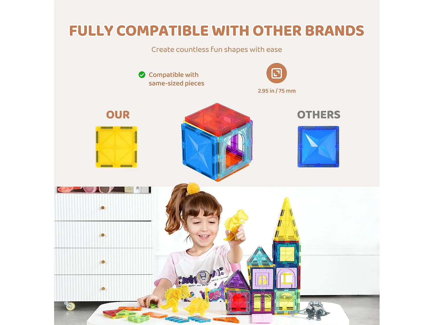 Bloc de Construction Magnétique, SucceBuy Lot de 56 Tuiles Magnétiques, Blocs de Construction 3D pour Enfants, Ensemble de Construction Magnétique