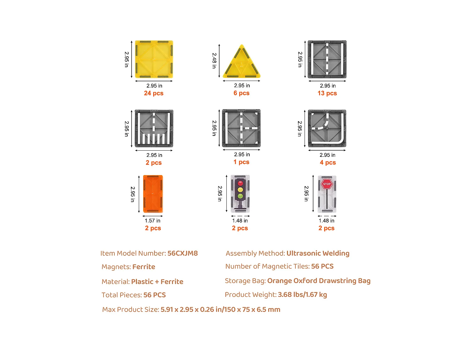 Bloc de Construction Magnétique, SucceBuy Lot de 56 Tuiles Magnétiques, Blocs de Construction Magnétiques 3D pour Enfants, Ensemble de Jouets STEM